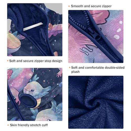 Axolotl Space Fantasy Pattern Toddler Fleece Jacket Girl Boys Hooded Fleece Jacket Coat Warm Outwear Zip-up 3-10T3