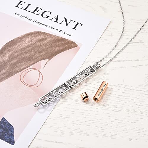 Zysta Personalized Engraving Keepsake Urn Cremation Jewelry Hollow Flower Cylinder Pendant Necklace Urn Necklace For Ashes Vial Cremation Pendant Customized Memorial Ashes Holder For Women Men Pet #TOP4