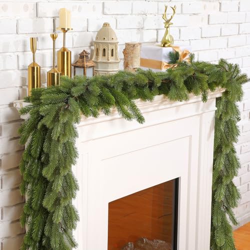 Lyrow 2 Pcs 9 ft Christmas Deluxe Pine Garland Thick Artificial Winter Greenery Pine Garland Deluxe Faux Holiday Season Decor for Xmas Home Front Door Porch Fireplace Indoor Outdoor Decorations by Lyrow - Image 4