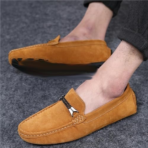 Mens Loafers Shoe Round Toe Nubuck Leather Moccasins Driving Style Slip Resistant Flat Heel Lightweight Outdoor Slip-On Boat Shoes3