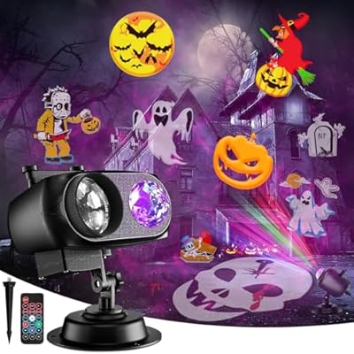 Halloween Projector Lights Outdoor, Brightness Increase HD 2-in-1 Ocean Wave Snowflake LED Holiday Projector Lights Indoor 96 Patterns, Memory Function Waterproof 12 Slides for Party Garden Landscape
