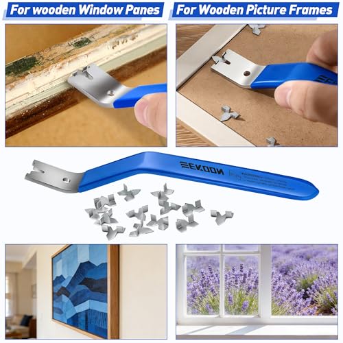 Image of Feekoon Glazier Point Driver, Glazier Setting Tool with 100 Push Points, Glazing Push Point Driver Tool for Framing Glass Picture Cross Stitch (Blue,1 Pack)