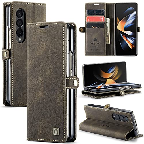 EYZUTAK Handyhülle für Samsung Galaxy Z Fold 4 5G Hülle,Flip Case Lederhülle Magnetverschluss Brieftasche mit Kartenfächern Standfuntion Retro Ledertasche mit RFID Schutz Stoßfeste Klapphülle-Braun