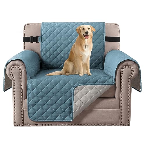 H.VERSAILTEX Reversible Chair Sofa Slipcover Water Repellent Chair Cover Non Slip Pet Couch Protector Washable Furniture Protector with Elastic Strap for Kids(Armchair, Cameo Blue/Beige)