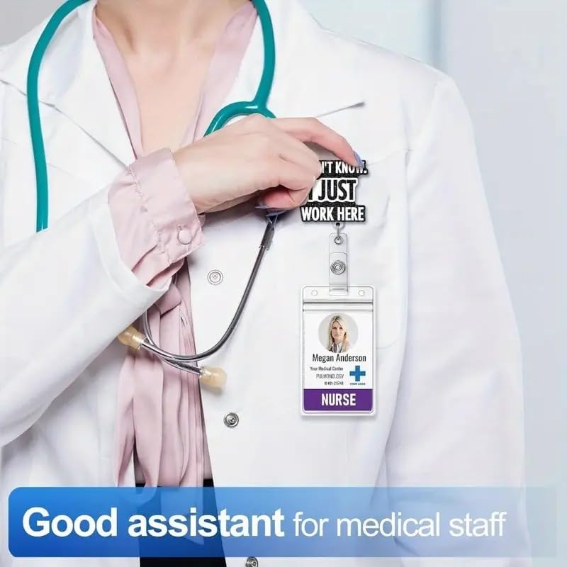 Image of Cute ID Badge Holder Set - Retractable Reel Clip with Lanyard for Easy Swipe Access, Stylish Name Tag Holder for Nurses, Doctors, Office Staff & Students (1 Set)(Black)