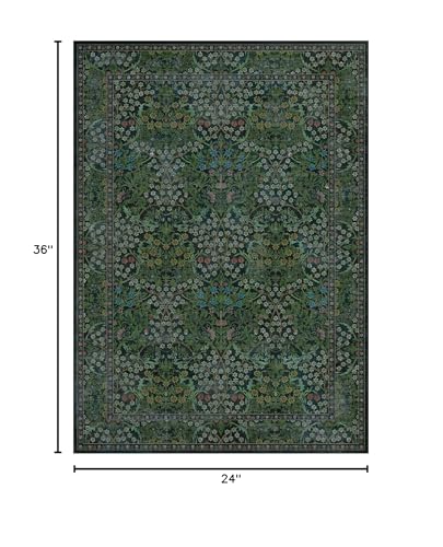 Lessymo Washable Entryway Rug 2x3, Front Door Mat Indoor Non-Slip Bathroom Small Area Rugs for Kitchen Bedroom Entry, Vintage Forest Floral Design, Forest Green — view 2