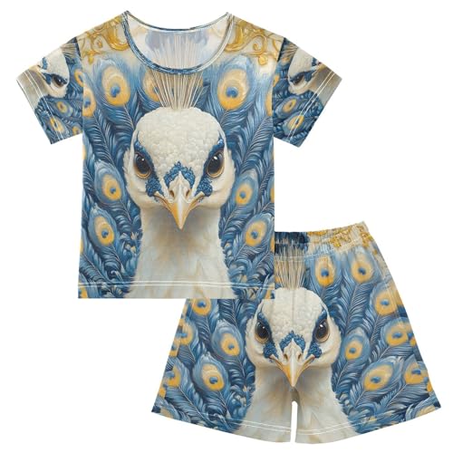 senya Short Sleeve Pajamas Sets Summer Cotton Sleepwear White Peacock