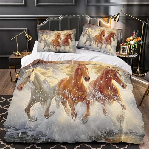 Housse de couette cheval blanc 3D super king microfibre 260x220