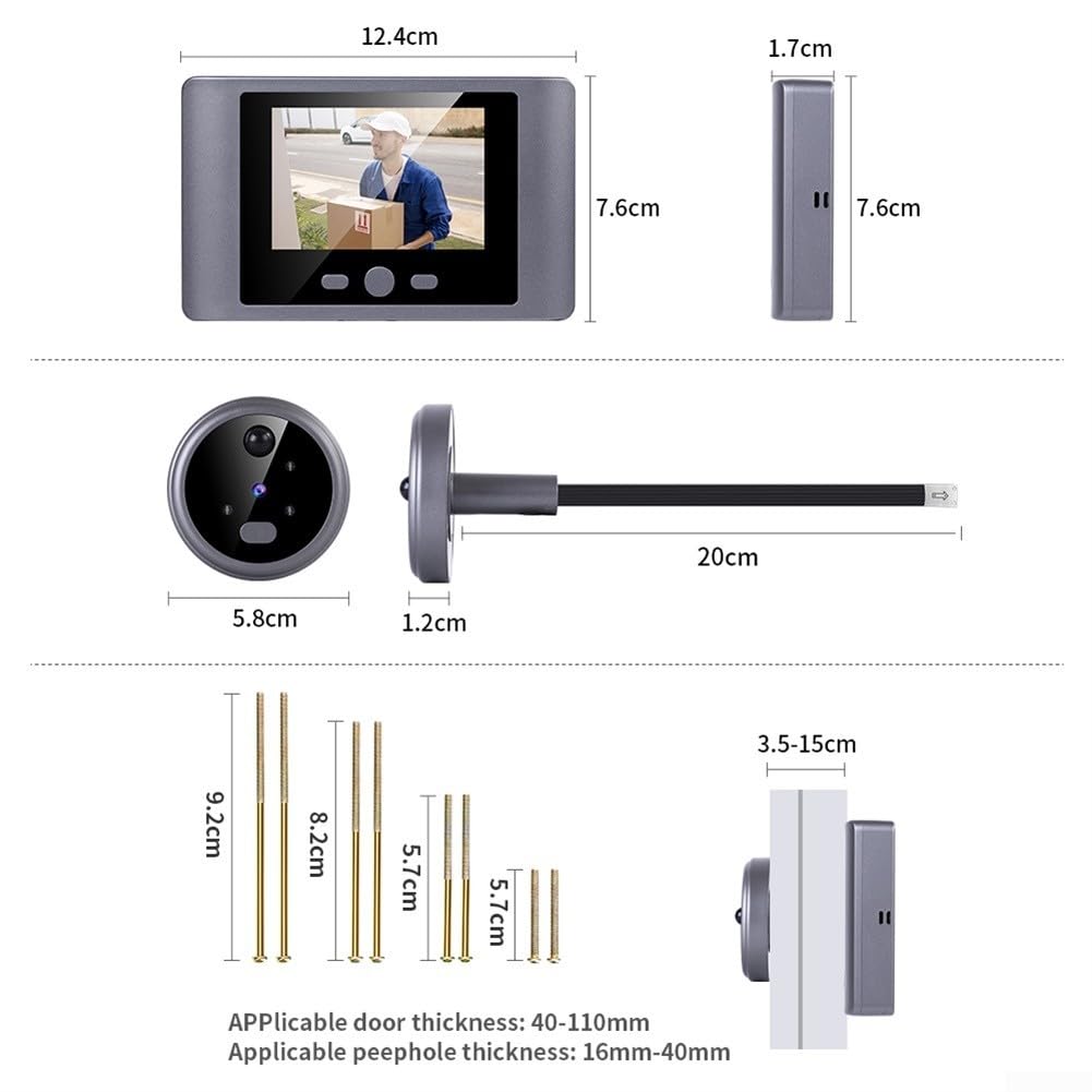 Smart - Telecamera wireless per campanello con schermo LCD HD, telecamera spioncino con rilevamento del movimento PIR, visualizzatore campanello alimentato a batteria per porta d'ingresso