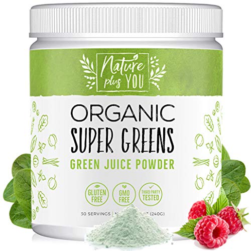 Super Greens Powder Organic Blend - Includes Spirulina, Alfalfa, Spinach, Acai, Probiotics