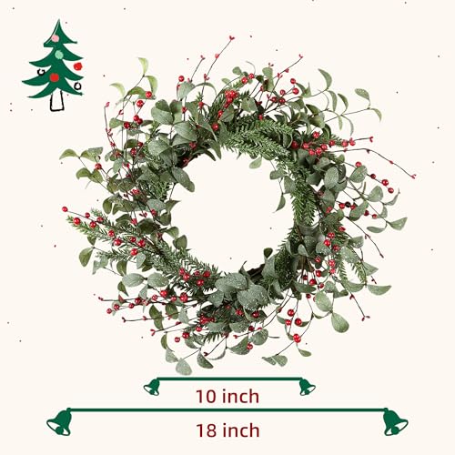 Image of YNYLCHMX 18 Inch Christmas Wreath for Front Door, Winter Wreath with Eucalyptus Leaves Red Berry Pine Needle, Artificial Door Xmas Wreaths for Indoor Outdoor Window Farmhouse Decoration