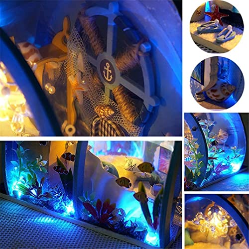 SunaOmni Ocean Tunnel Dollhouse mit Möbeln LED Light Kit DIY Miniatur Holzpuppen Haus romantische Kunst Handwerk Kid… – Bild 6
