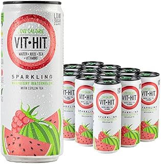 VIT HIT Sparkling - 12 x Raspberry & Watermelon + Ceylon Tea Prime Fizzy Drink | Vegan, Low Sugar, Low Calories, Vitamin Drink | 100% RDA of 8 Vitamins (330ml x 12 Cans)