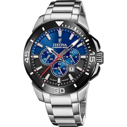 Festina Orologio Uomo Cronografo Acciaio 316L - Movimento Quarzo, Calendario, Vetro Minerale, Impermeabile 10 ATM - Modello Chrono Bike F20641/A