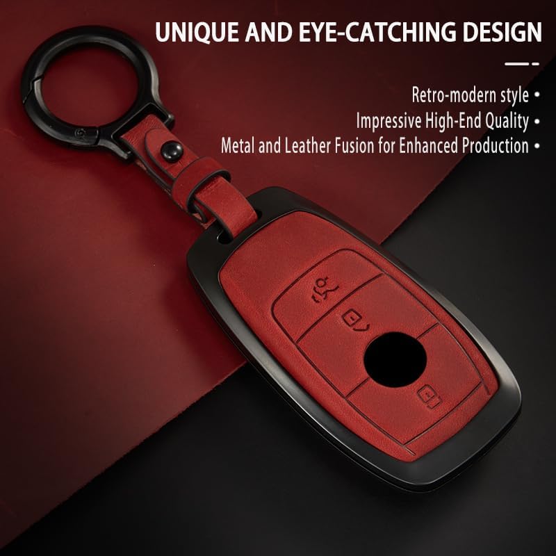 Key Fob Cover Leather Compatible for Mercedes Benz 2019-2023 C, E Class,2017-2023 GLS, GLB, G Class, 2020-2023 GLC, 2020-2025 GLE, AMG, 2016-2023 CLS, 2017-2022 S Class, CL (3 Button ) - Image 3