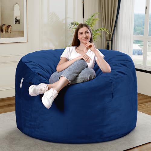 HABUTWAY Bean Bag Chair 3Ft Luxurious Velvet Ultra Soft Fur with High Rebound Memory Foam Bean Bag Chairs for Adults Plush Lazy Sofa with Fluffy Sponge 3' (Blue)