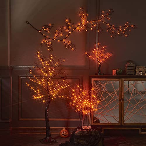 LITBLOOM Halloween Tree with Lights Plug in 4FT 150 Orange Fairy Lights, Lighted Black Spooky Tree for Indoor Outdoor Home Fall Halloween Decoration4