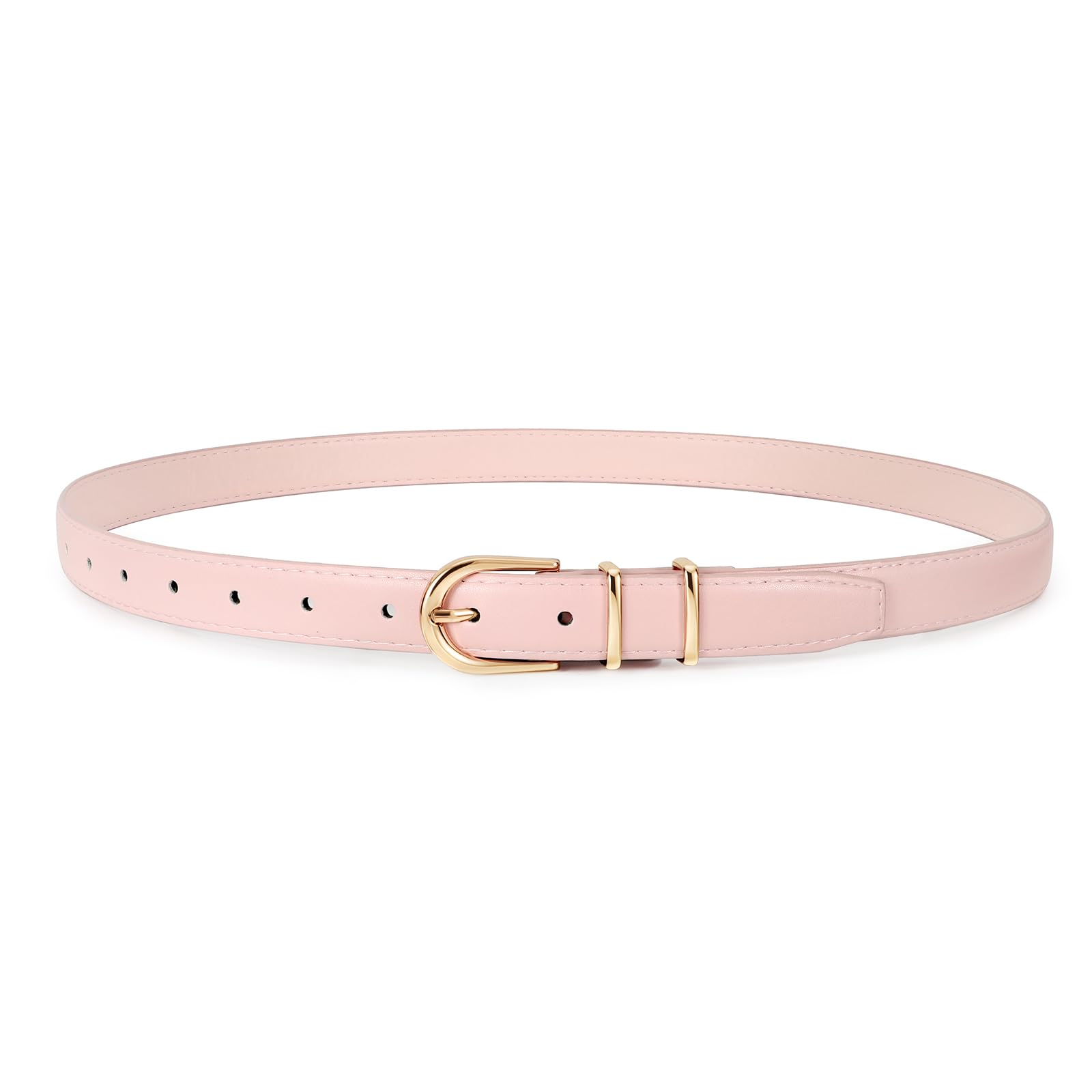 JASGOOD Women Skinny Leather Belt for Jeans Pants Fashion Ladies Thin Belt for Dress with Gold Single Prong Buckle