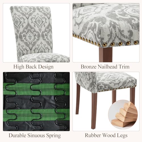 Image of Farmhouse Dining Chairs Set of 6, High Back with Wooden Legs and Nailhead Trim, Modern Fabric Dining Room Chair for Kitchen /Restaurant