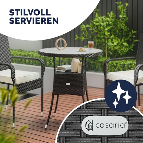 Casaria® Polyrattan Gartentisch 60cm Rund 5mm Sicherheitsglas Höhenverstellbar 80kg Belastbarkeit Wetterfest Terrasse Balkon Beistelltisch Tisch Schwarz