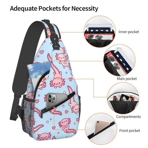Pink Axolotls Sling Backpack Unisex Crossbody Chest Bag Shoulder Chest Bag For Women Men Hiking Travel4