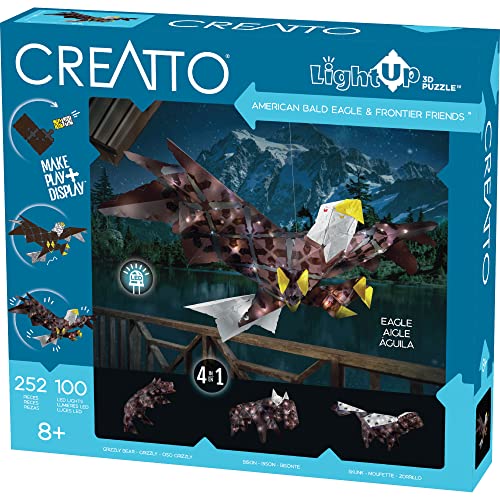 Thames & Kosmos Creatto American Bald Eagle & Frontier Friends Light-Up 3D Puzzle Kit | Includes Creatto Puzzle Pieces to Make Your Own Illuminated Craft Creations | DIY Activity Kit & LED Lights