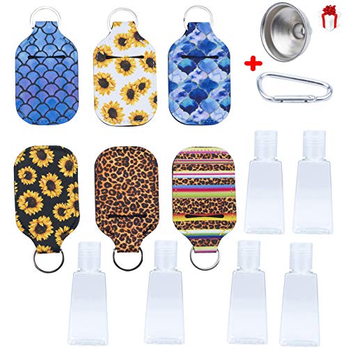 6Sets Empty Travel Size Bottle and Neoprene Keychain Holder,Chapstick/Hand Sanitizer Holder Keychain,Hand Sanitizer Keeper,30 ML Flip Cap Reusable Bottles for Soap,Lotion,Liquid (Style 4)