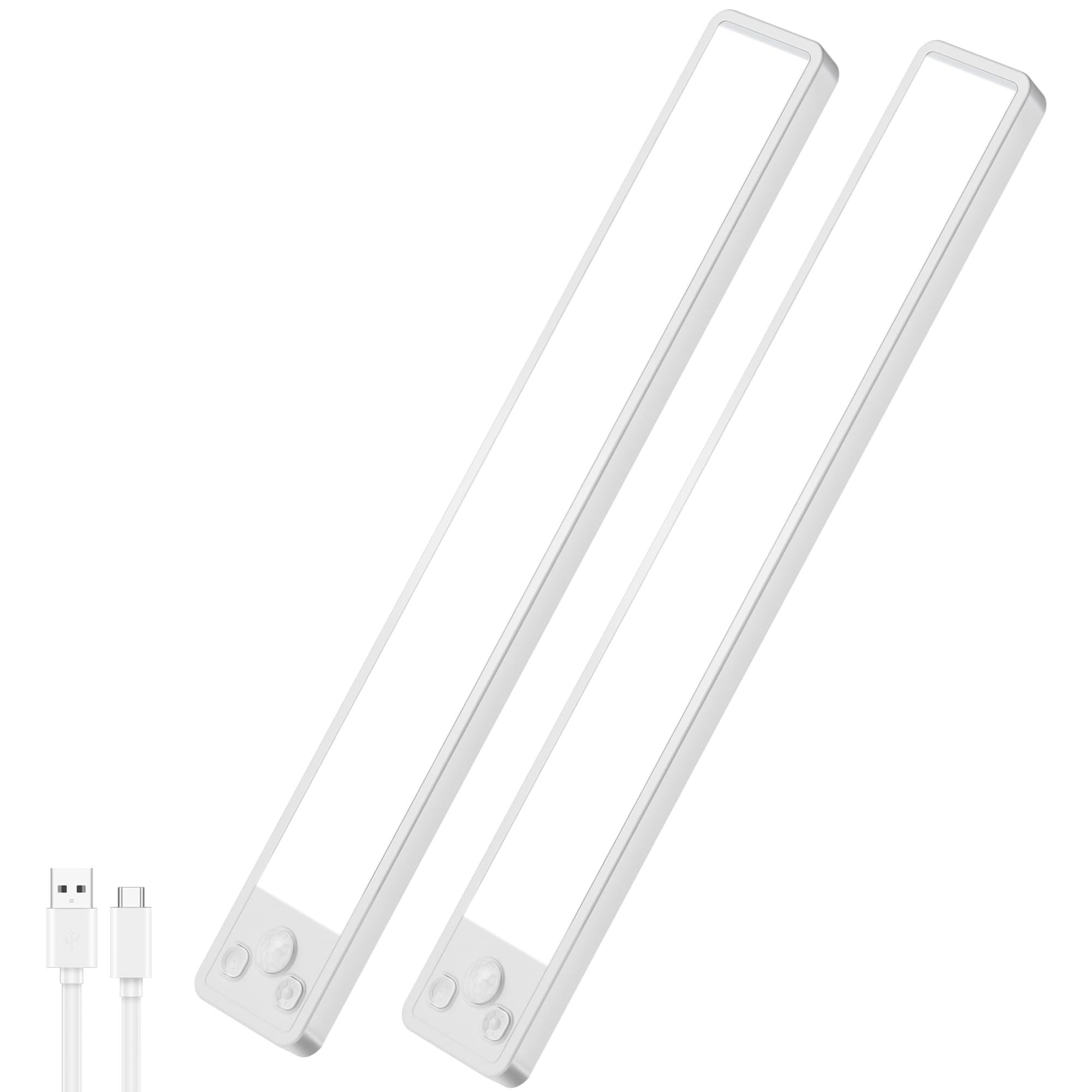 Wudyfei Under Cabinet Kitchen Lights，3 Color Temperature Stepless Dimming Motion Sensor Lights Indoor 30CM 2200mAh USB-C Rechargeable LED Lights for Shelf Stairs Kitchen（2 Pack）