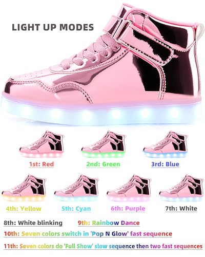 APTESOL Kids LED Light Up Shoes with Adjustable Hook & Loop - Rechargeable High Top Flashing Sparkly Luminous Glowing Sneakers, Cool Adorable Light-Up Tenis for Boys Girls2
