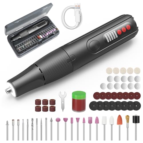 Image of HARDELL 8V Cordless Rotary Tool Kit, 5-Speed Rotary Tool with Digital Display, LED Light & Auto-Lock Chuck, Quick-Change Power Rotary Tool for Drilling, Engraving, Pet Grooming, DIY Crafts