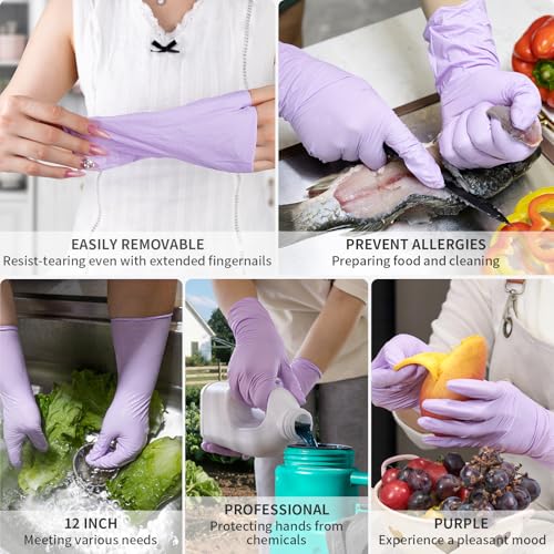 Image of Nitrile Disposable Latex-Free Gloves Purple 5mil 100PCS Cleaning Glove | Powder-free, Latex-free, Industrial-grade,Purple,5mil Thick,12inch long,Comfortable fit,Examination,Food,House Home Cleaning