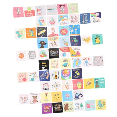 Angoily 60 Piezas Tarjetas para Fiambrera Infantiles con Mensajes Motivadores y Dibujos Coloridos Personalizables Mano para Notas Escolares y Almuerzos