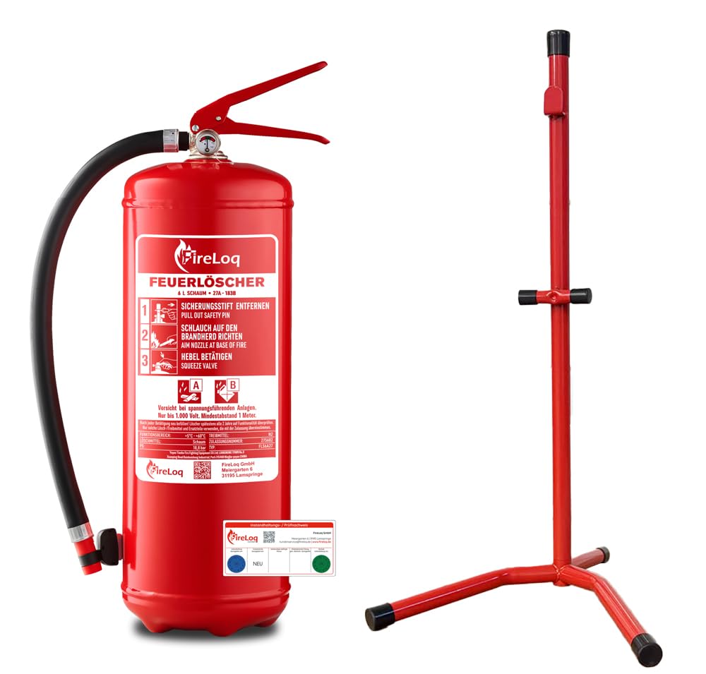 6L Schaumlöscher 27A | 183B mit Feuerlöscher Ständer mit Prüfnachweis und Manometer