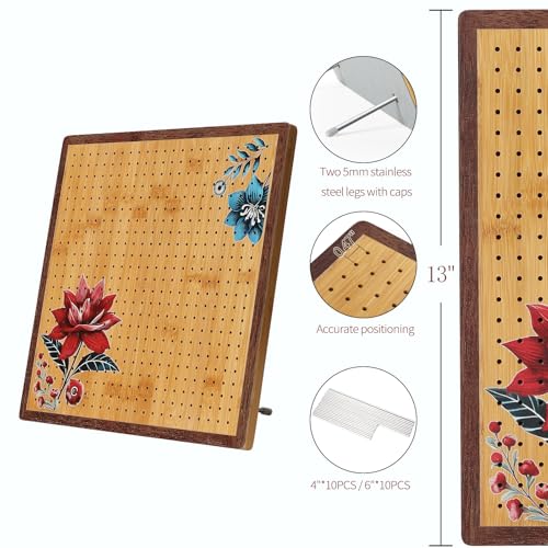 Image of ULOI 13 inch Crochet Blocking Board - Upgraded Style with 4 Tension Rods and 20 Pegs - Blocking Boards for Crochet Projects, Ideal for Granny Square Card Deck Users (Crimson)