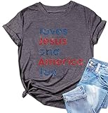 4th of July Shirt for Women Independence Day Shirts USA Patriotic Flag Graphic Tees Memorial Day Gift Tops(M,Grey-258)