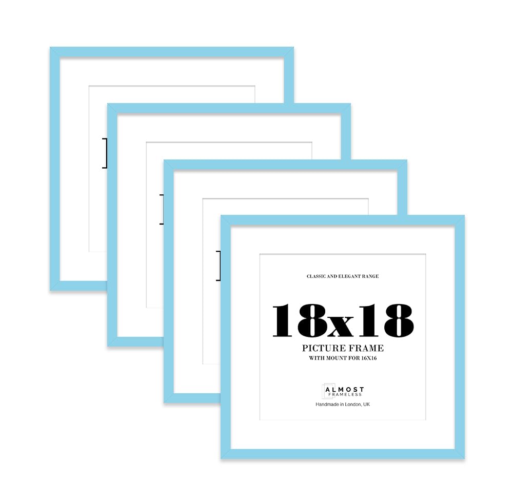 18x18 Light Blue Picture Frame with Mount for 16x16 Photos, Prints - Modern Square Wall Frame, Set of 4
