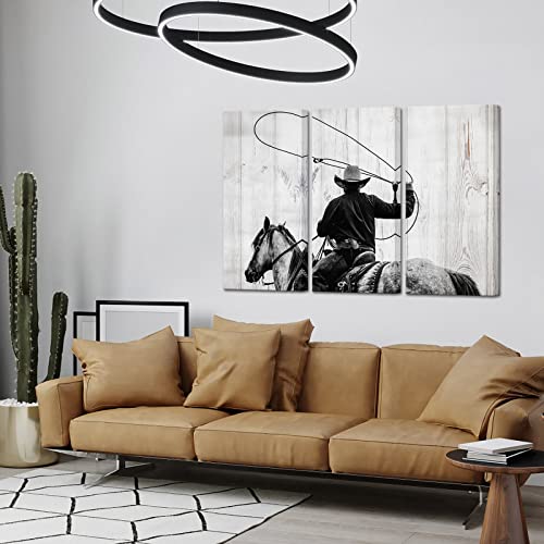 Saypeacher Cowboy Canvas Wall Art - Western Painting Decor - Horse Ride Farm - Retro American Cowboy Wall Art Prints (16x32inx3pcs) by Saypeacher - Used condition - Image 4