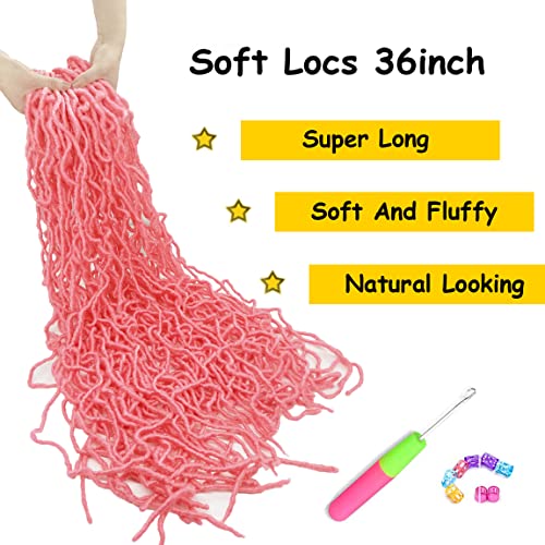 Pink Soft Locs 36 Inch 7 Packs Faux Locs Crochet Hair Whole Strand Pre-Looped Long Locs Synthetic Crochet Braids Hair Extensions For Black Women (36Inch, 7Packs, Pink) #TOP1