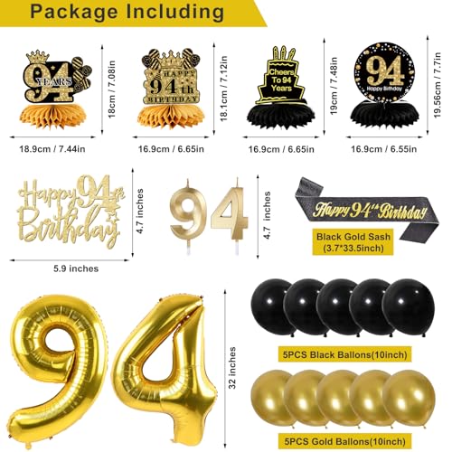 Image of 94th Birthday Decorations for Men, Black Gold 94th Party Decorations