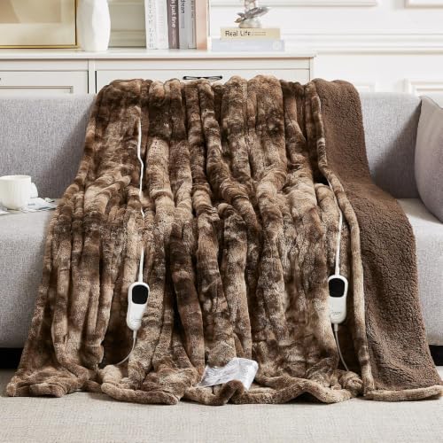Image of Homemate Electric Heated Heating Blanket King Size 100 inchx90 inch Dual Control | ETL Certified 2 /4 /6 /8H Auto-Off 10 Heat Level Overheat Protection Machine Washable FauxFur Sherpa,Cold Room Cold Sleeper Gift