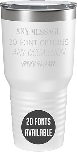 Miniatura 1 de Vaso personalizado con recubrimiento en polvo de 30 onzas con tapa, grabado personalizado, texto personalizado, texto aquí (blanco)