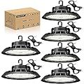 JC-LGL UFO LED High Bay Light 240W 6 Pack, High Bay LED Shop Light 36,000LM 0-10V Dimmable, 5' Cable with US Plug, Hanging Hook, Safe Rope, ETL Listed High Bay for Warehouse Factory Barn Shop