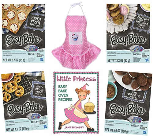 Easy Bake Oven Refills- Pizza, Pretzels, Cookies, Whoopie pies/Pink Kid-Sized Apron/The Easy Bake Oven Recipes Book with 64 Recipes (6 Items) The Little Girl Baker Giftset