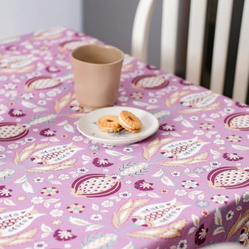 Image of THE YARD HOUSE Wipeable & Anti-Slip Cotton Table Cover for Family Dining, Party. Protects Against Spills, Scratches, Damages (Rosewater & Chestnut, 60 x 90 inch (Rectangle))