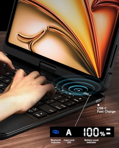 Image of Intermerge for iPad 9th Generation 10.2 inch Case with Keyboard, 360 Rotating Multi-Touch Trackpad, 7-Color Backlit Keyboard, Transparent Back Shell, Compatible with iPad 9th(10.2inch,2021), Black