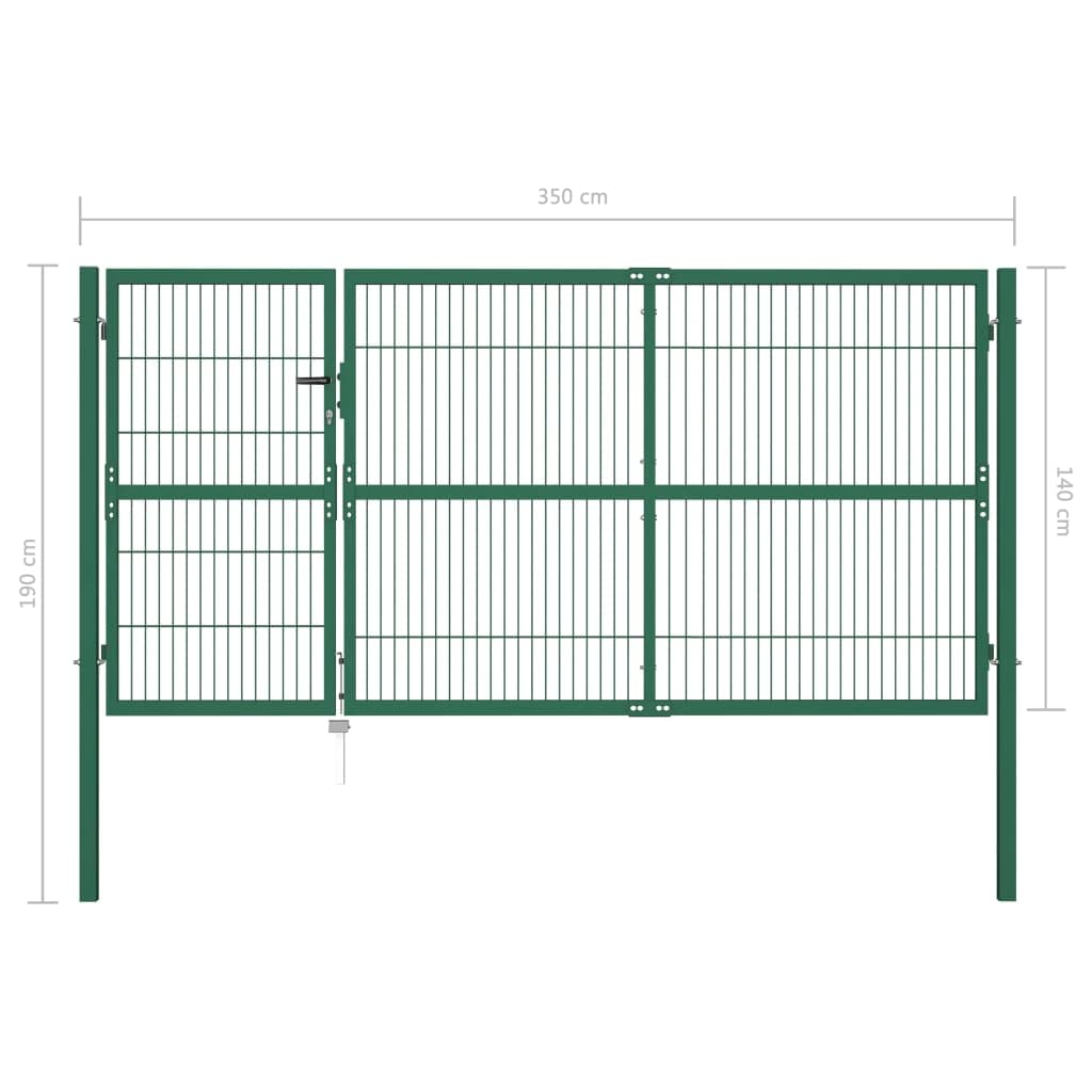 Gecheer Cancello,Doppio,da Giardino,Esterno,per Recinzione,in Rete Acciaio,Verde,350x190 cm,Cancello Doppia Anta,Cancello da Giardino,Cancello Metallo,Cancello Acciaio,Cancello per Recinzione