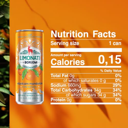 Image of Limonati by Borjomi - Adjarian Mandarin Orange Lemonade with Natural Fruit Juice and Borjomi Sparkling Mineral Water - 11.15 oz, 12 Cans