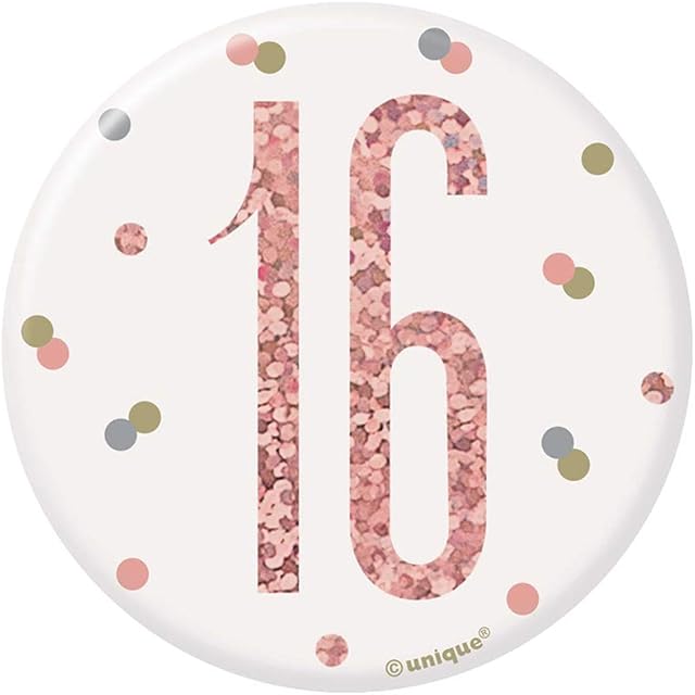 Unique Party 84865 Number 16" Badge | Glittery Rosegold | 1 Pc, Rose Gold, Age