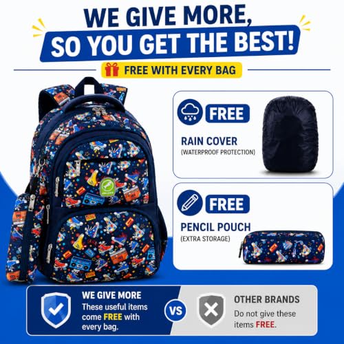 Image of Chris & Kate Premium 32 L Multi-Print School Bag for Boys Girls and Kids Spacious Interiors Casual Backpack Perfect for School, College, Everyday Use Includes Free Stationery Pouch and Rain Dust Cover