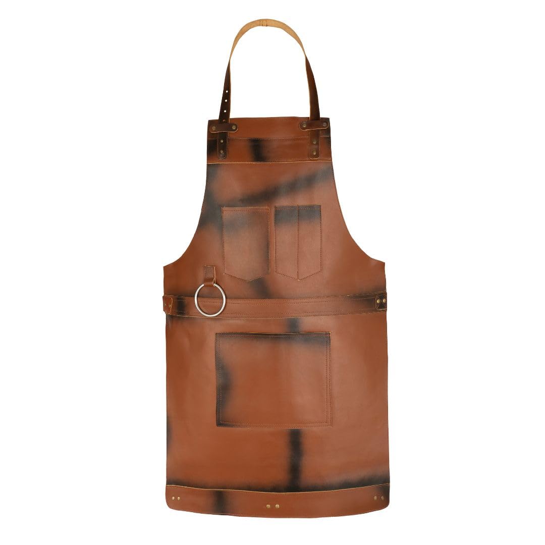 Leathershire Dark Brown Full Grain Leather Apron Butcher -Cook -BBQ -Cooking - Wood work - Cheff - BBq Grill Gift (Diss Brown)
